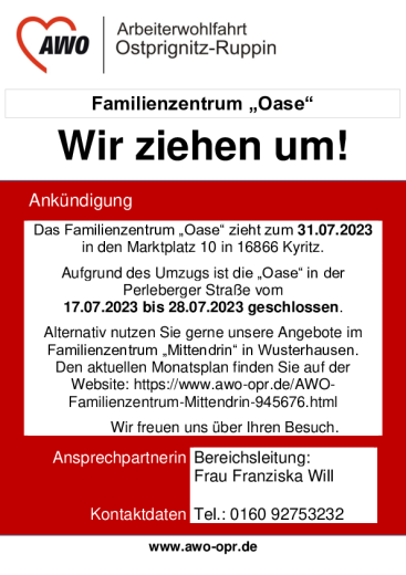 Umzug Familienzentrum "Oase"