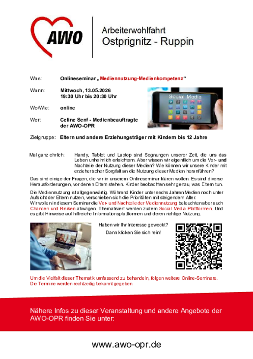 Flyer Onlineseminar Mediennutzung-Medienkompetenz